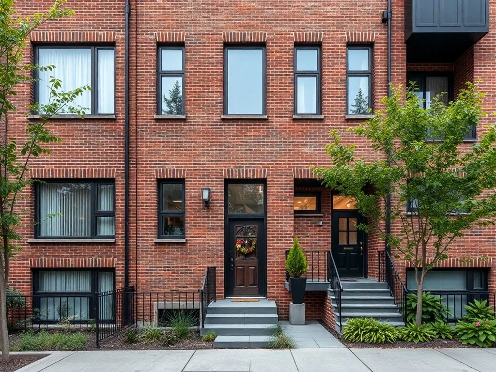 A detailed architectural photograph of a modern brick reside